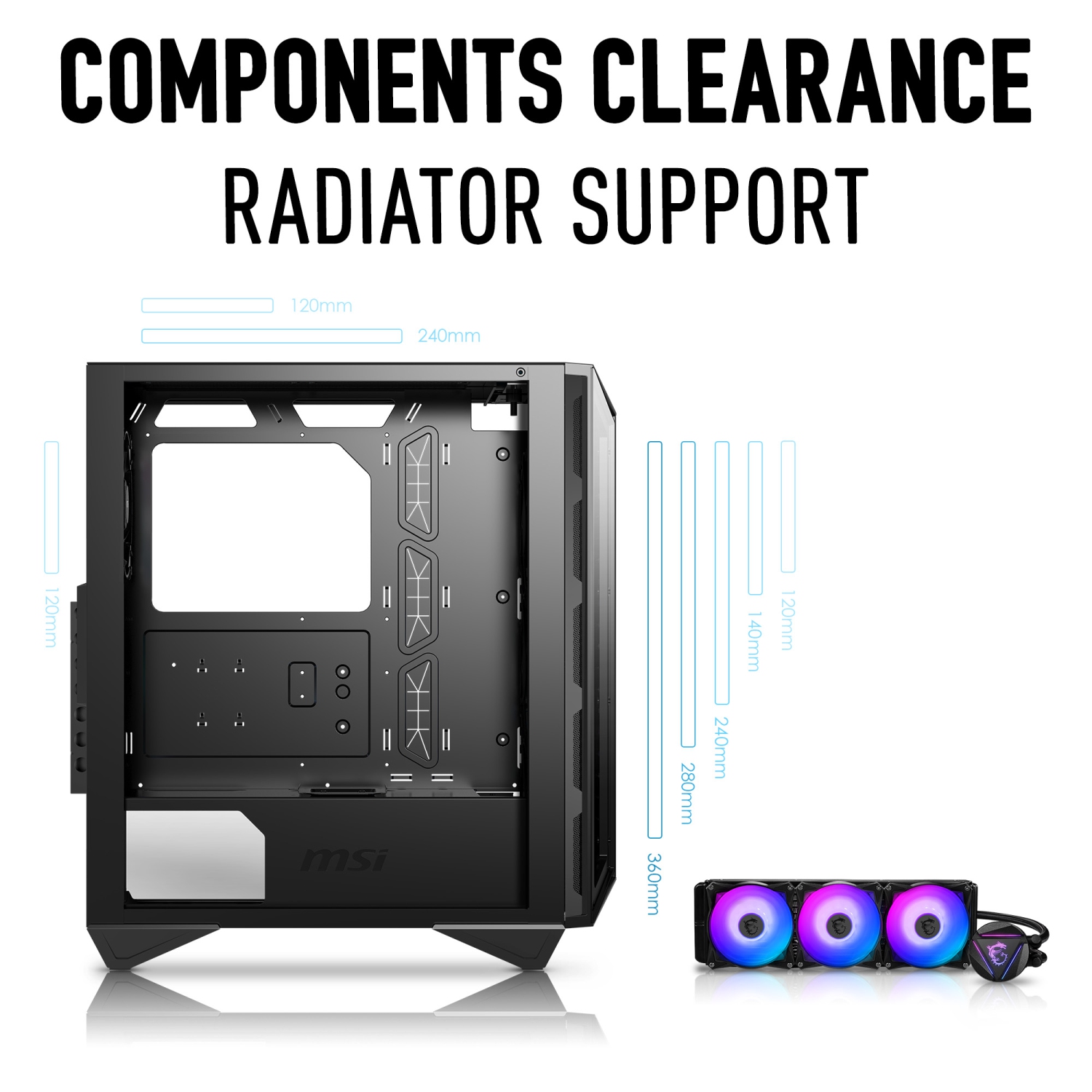 MSI MPG GUNGNIR 110R Mid-Tower PC Gaming Case – Tempered Glass Side Panel – RGB 120mm Fan – Liquid Cooling Support up to 360mm Radiator