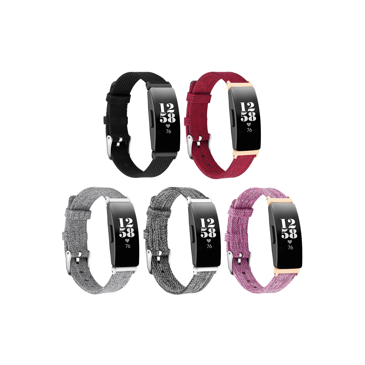 StrapsCo Canvas Watch Band Strap for Fitbit Inspire & Inspire HR - Short-Medium - Red