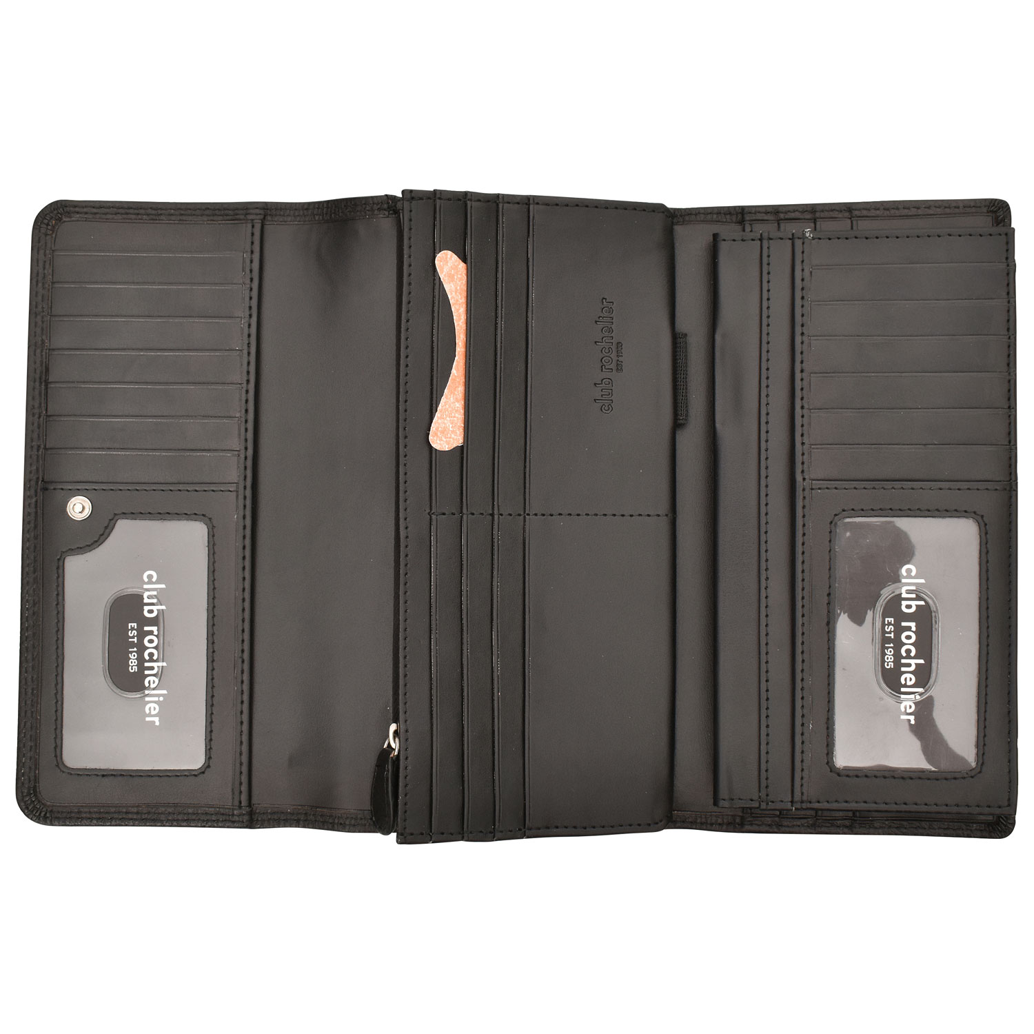 Portefeuille avec support à chéquier en cuir véritable de Club Rochelier - Noir