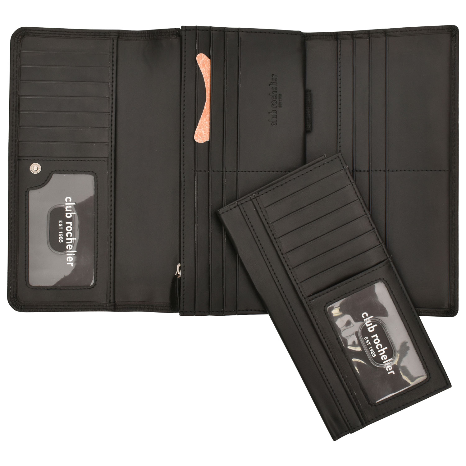 Portefeuille avec support à chéquier en cuir véritable de Club Rochelier - Noir