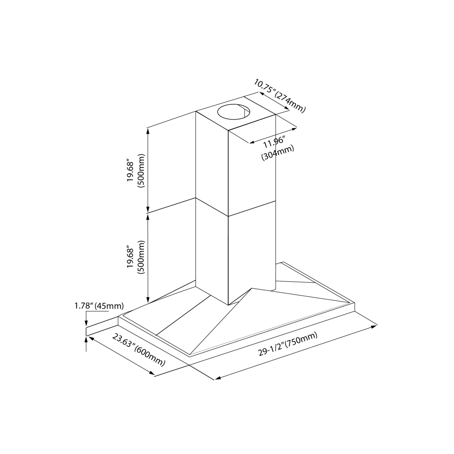 Hotte murale en acier inoxydable pour îlot de 30 po 760CFM bleu océan
