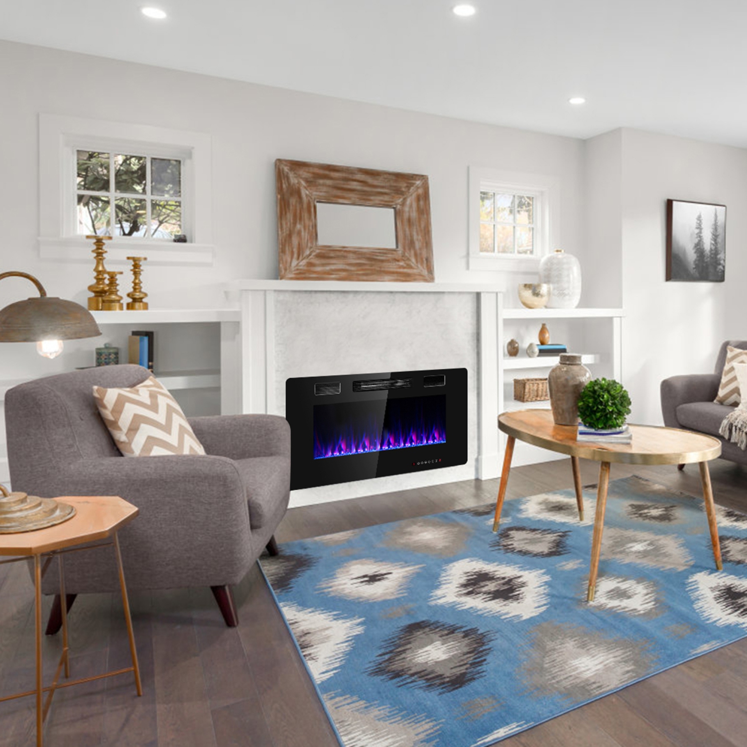 Gymax Cheminée Murale Électrique Encastrée de 36 pouces avec Télécommande