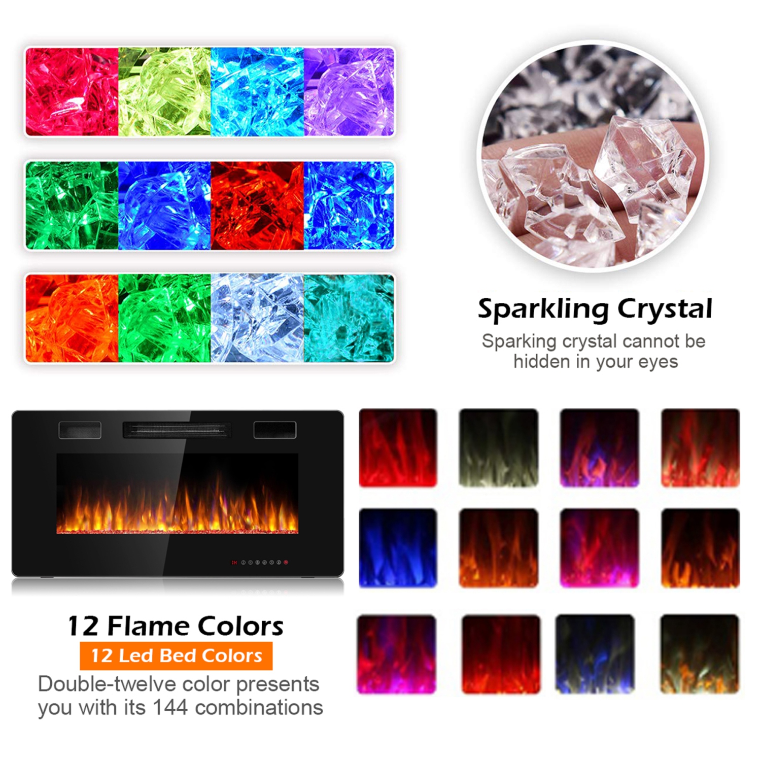 Gymax Cheminée Murale Électrique Encastrée de 36 pouces avec Télécommande