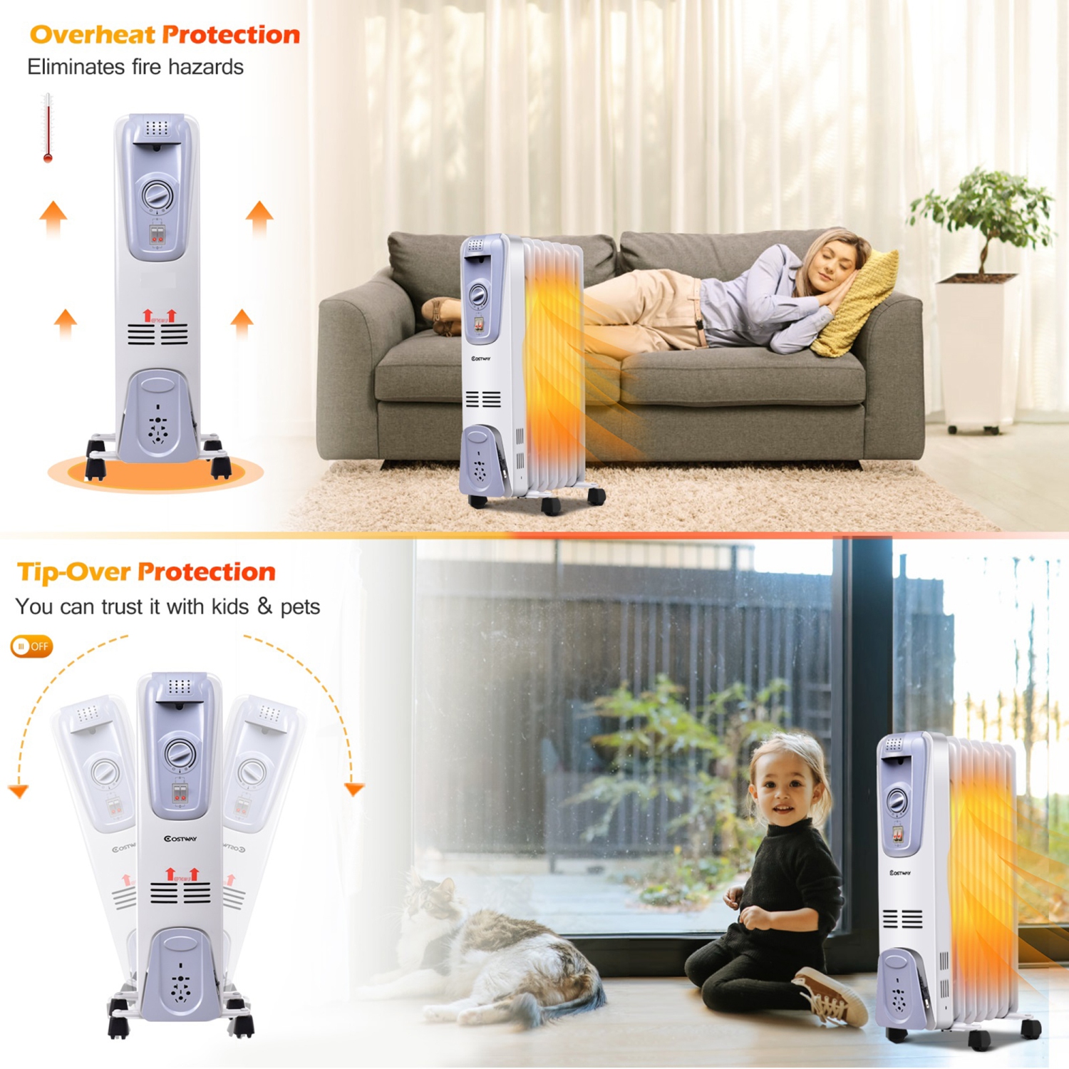 Radiateur à bain d’huile 1500W Gymax – Avec thermostat ajustable