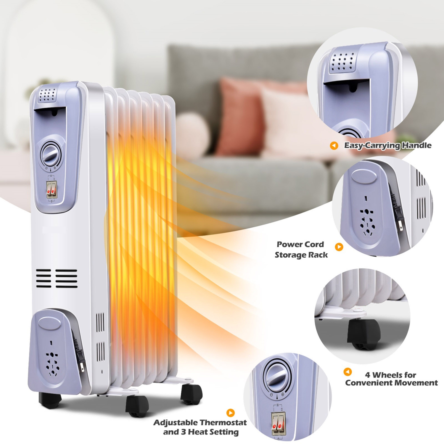 Radiateur à bain d’huile 1500W Gymax – Avec thermostat ajustable