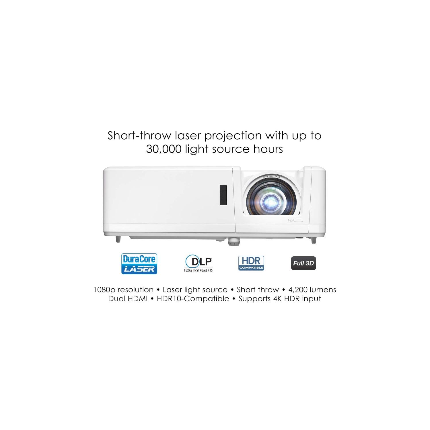 Optoma GT1090HDR Short Optoma GT1090HDR Short Throw Laser Gaming Projector | 4K HDR Input | Lamp-Free Reliable Operation 30,000 Hours | Bright 4,200