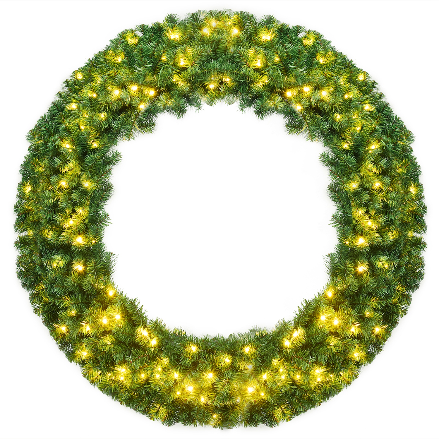 Costway 48'' Pre-lit Cordless Artificial Christmas Wreath 714 Tips w/ 200 LED Light&Timer