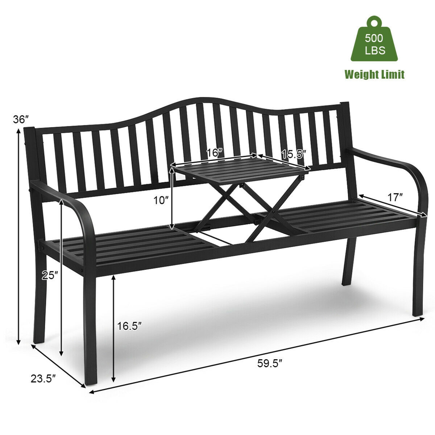 Gymax Park Yard Garden Bench Loveseat Outdoor Furniture w/ Foldable Center Table