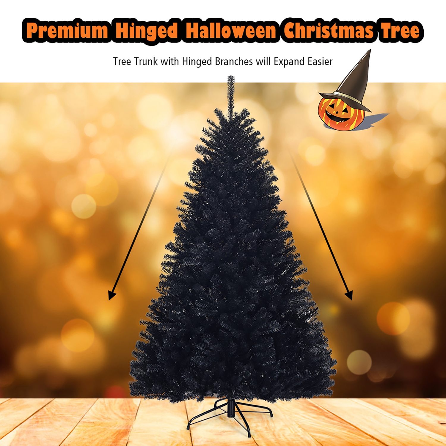 Costway Hinged Artificial Halloween Christmas Tree Full Tree w/ Metal Stand