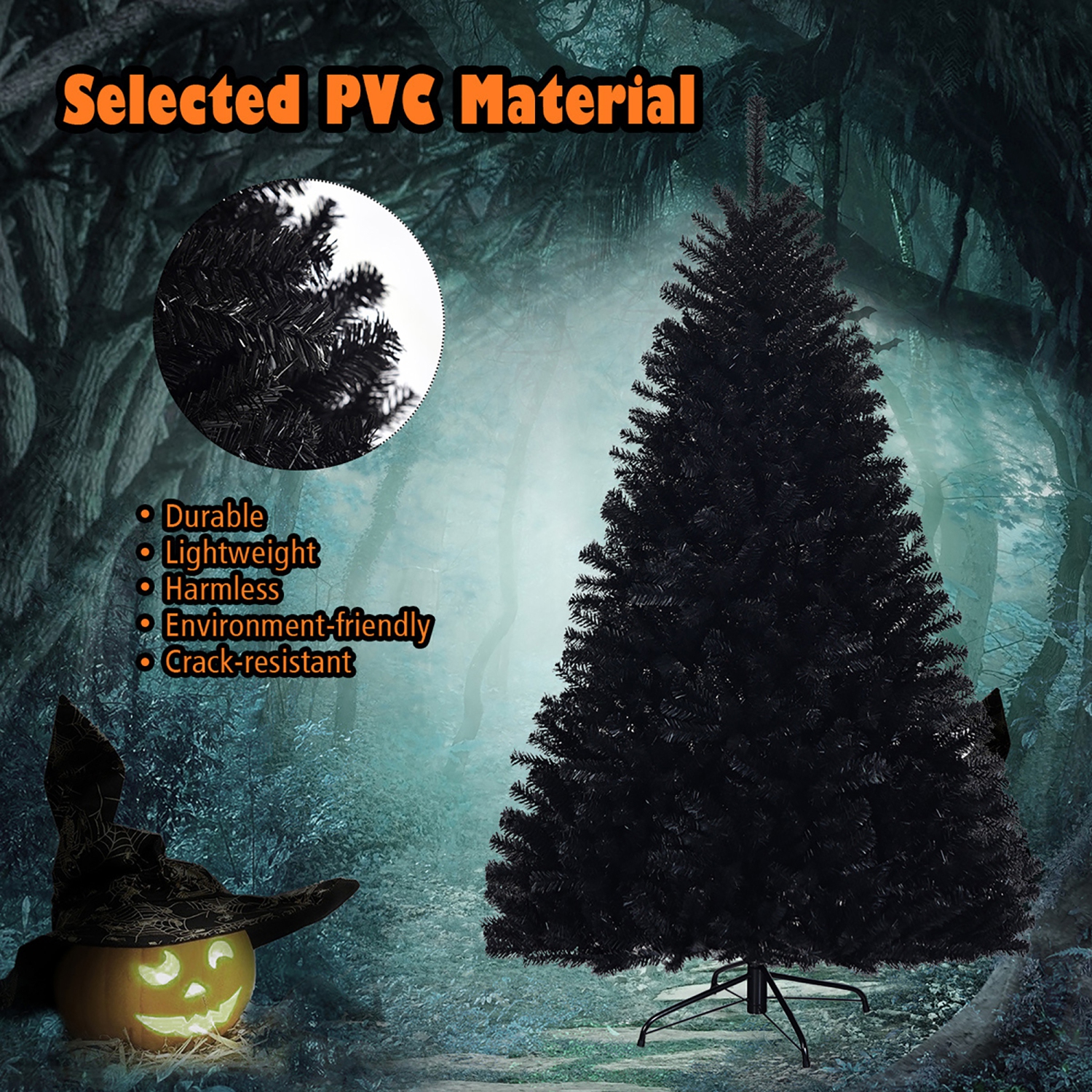 Costway Hinged Artificial Halloween Christmas Tree Full Tree w/ Metal Stand