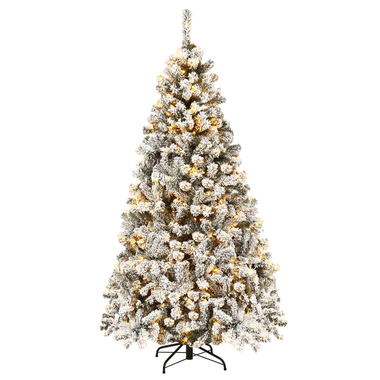 Costway 6/7.5/9FT Pre-Lit Premium Snow Flocked Hinged Artificial Christmas Tree w/ Lights