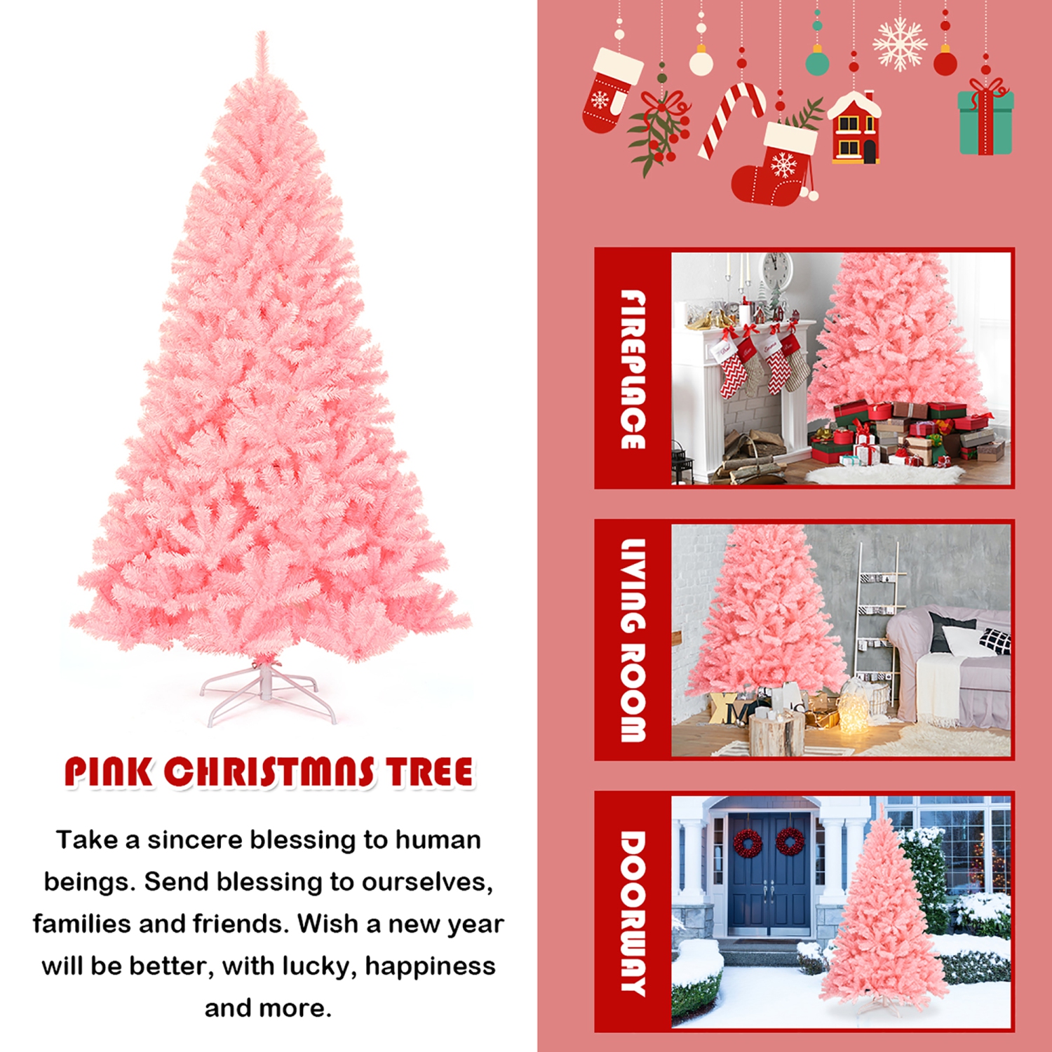 Sapin de Noël artificiel 228cm Costway – Rose