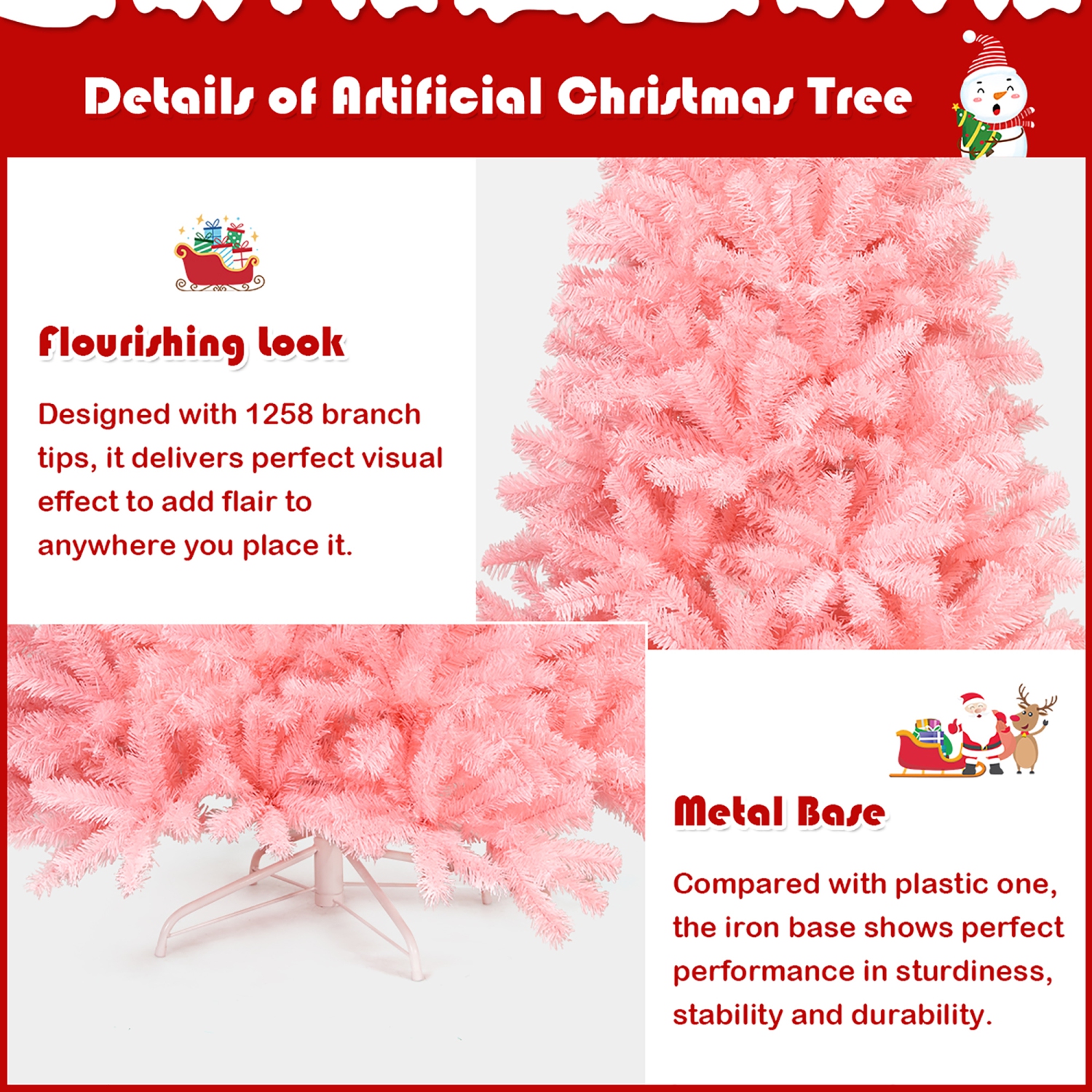 Sapin de Noël artificiel 228cm Costway – Rose