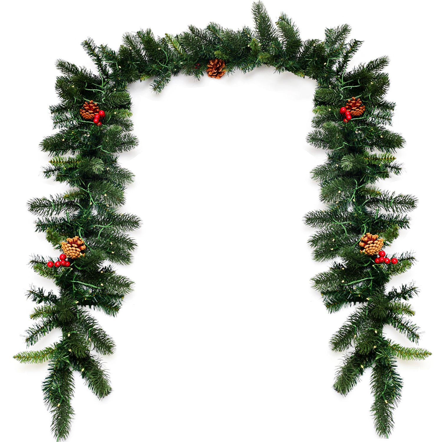 Costway 9Ft Pre-lit Artificial Christmas Garland Red Berries w/ 100 LED Lights & Timer