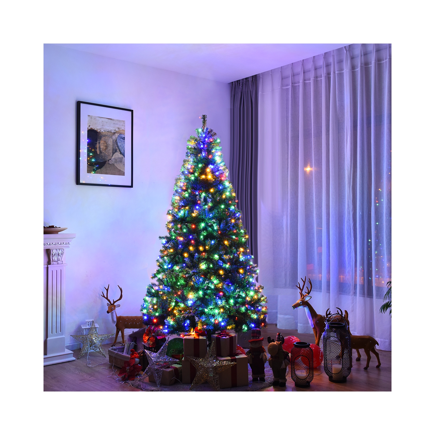 Costway 7Ft Pre-Lit Artificial Christmas Tree Premium Hinged w/ 500 LED Lights & Stand