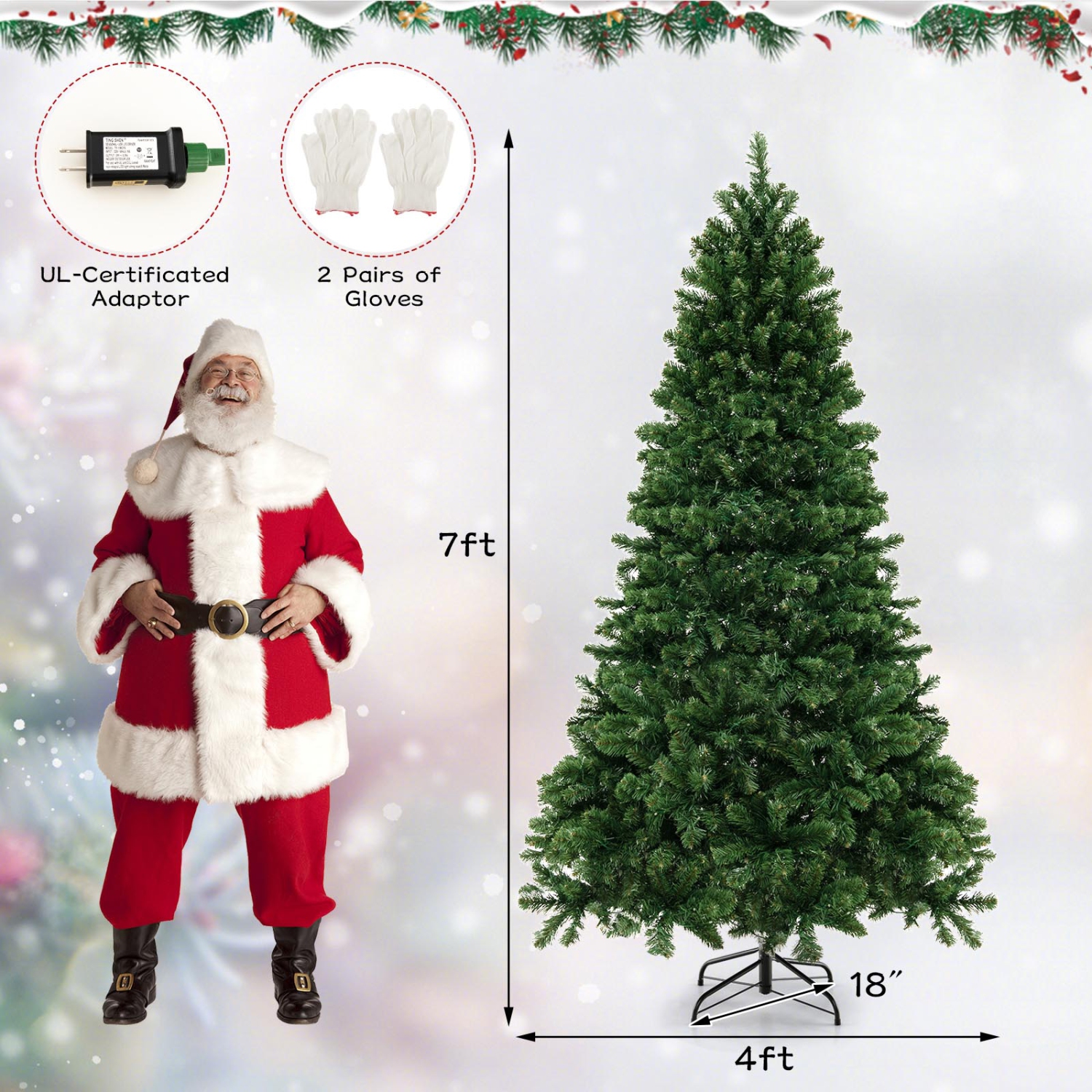 Costway 7 FT Artificial Xmas Tree with 1188 PVC Branch Tips 700 Warm White LED Lights