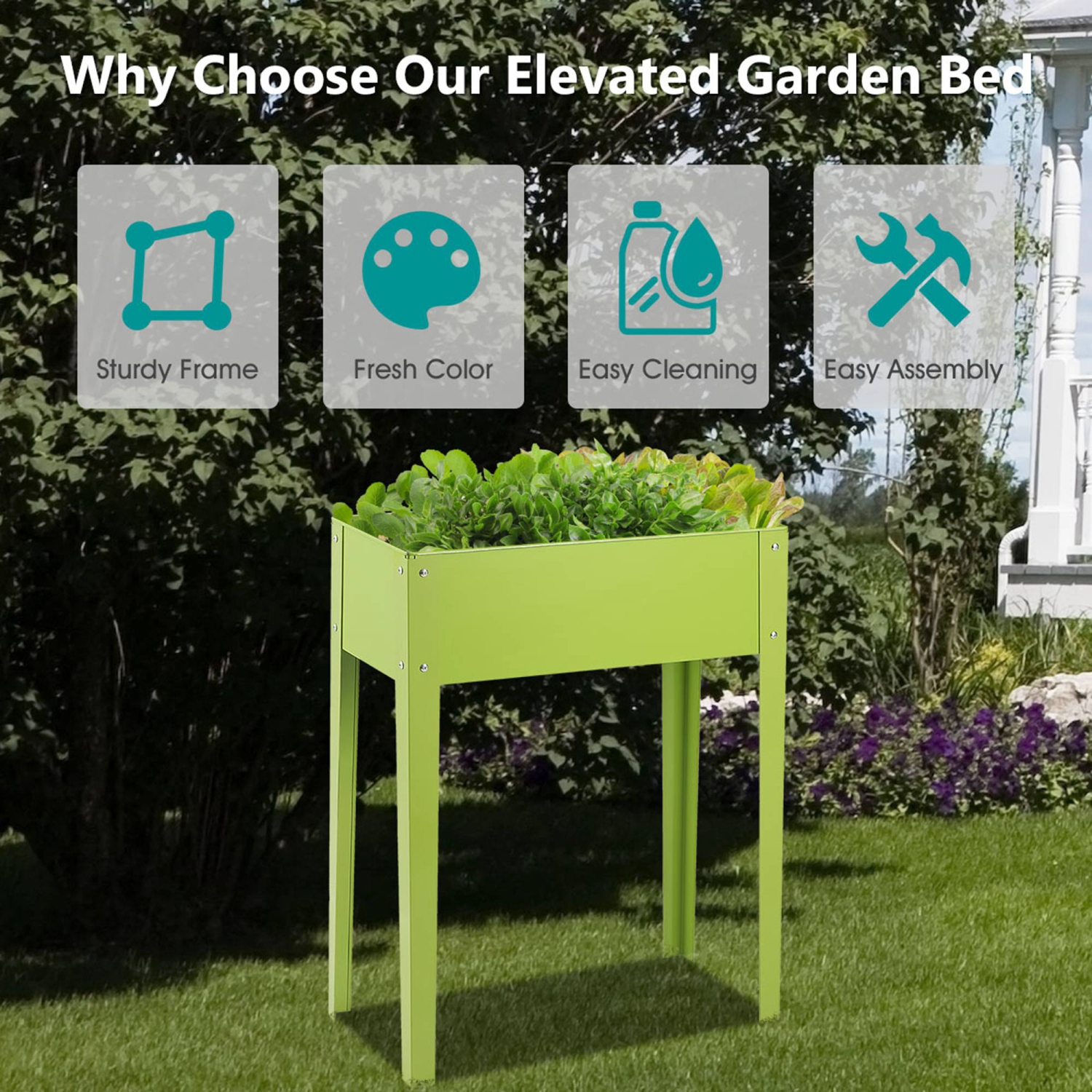 Costway 24'' x12'' Outdoor Elevated Garden Plant Stand Raised Tall Flower Bed Box