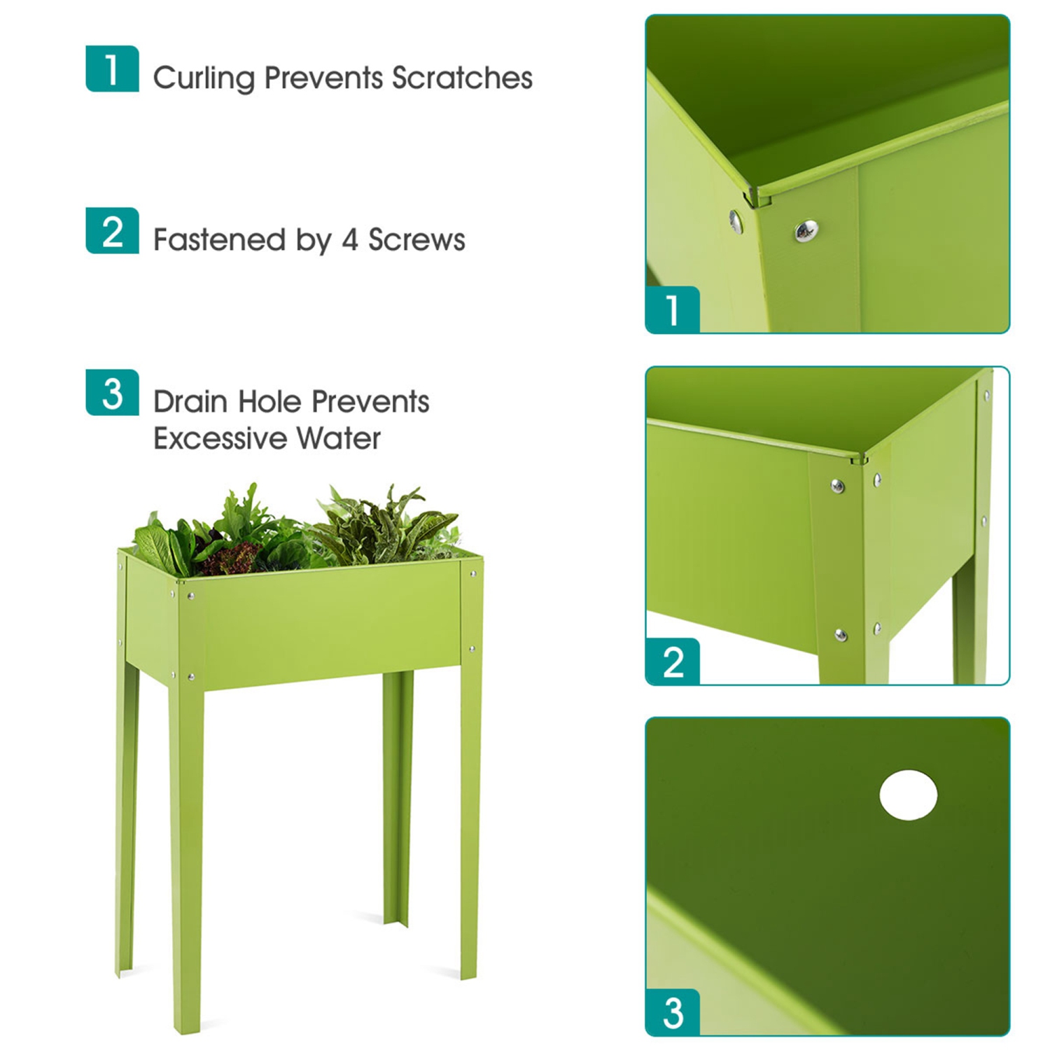 Costway 24'' x12'' Outdoor Elevated Garden Plant Stand Raised Tall Flower Bed Box