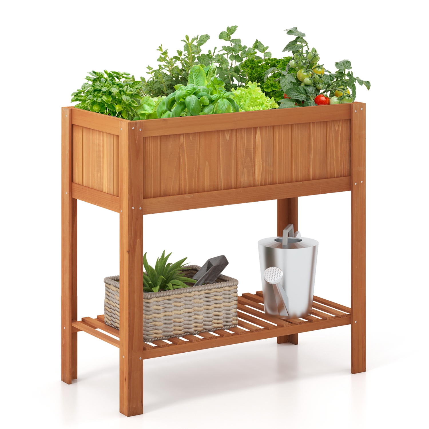 Costway Raised Garden Bed Elevated Planter Box Shelf Standing Garden Herb Garden Wood