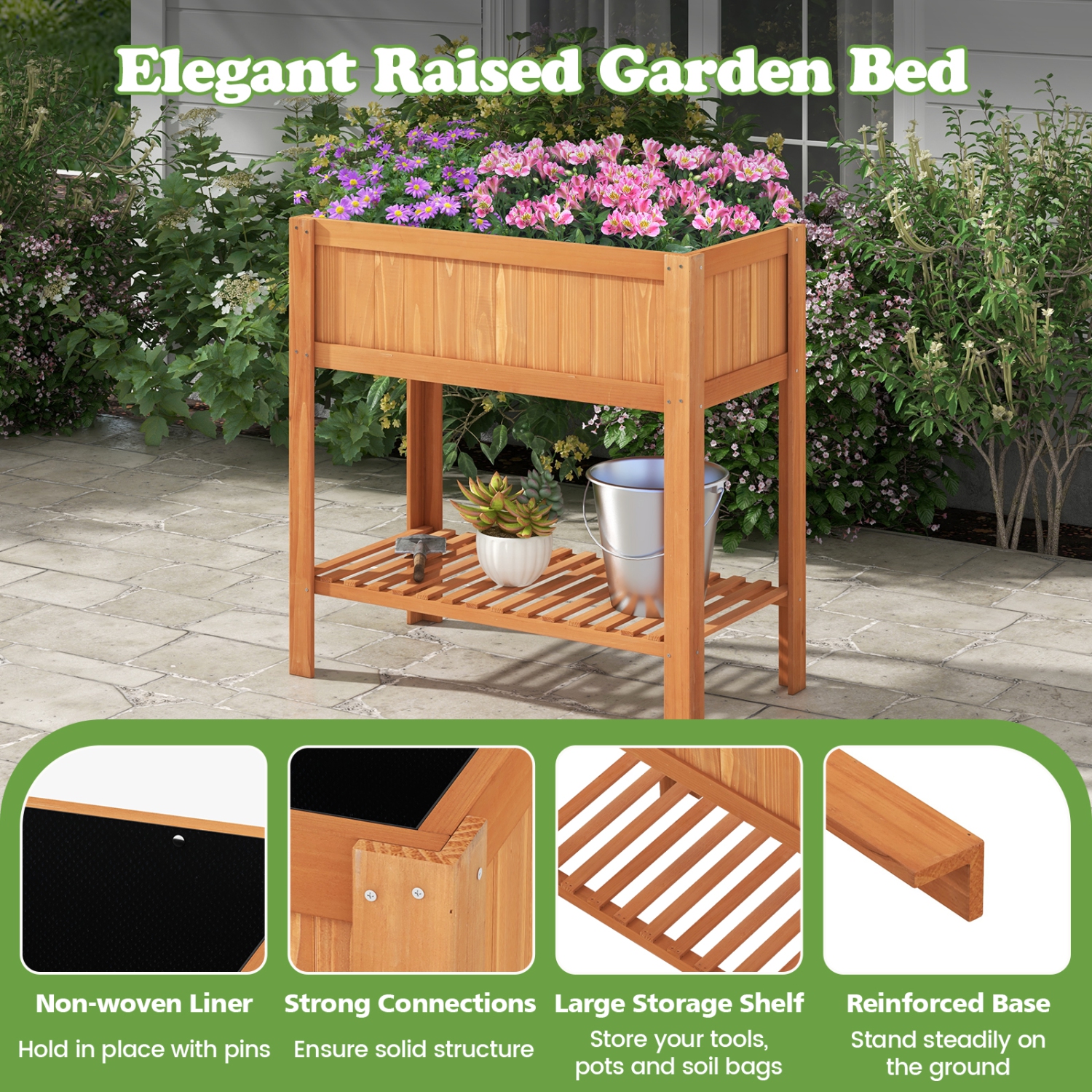 Costway Raised Garden Bed Elevated Planter Box Shelf Standing Garden Herb Garden Wood