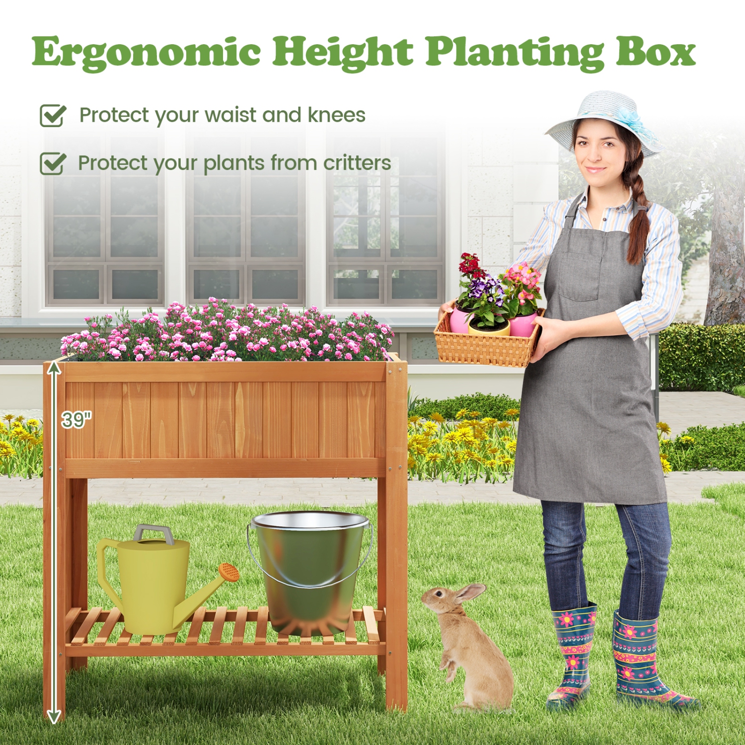 Costway Raised Garden Bed Elevated Planter Box Shelf Standing Garden Herb Garden Wood