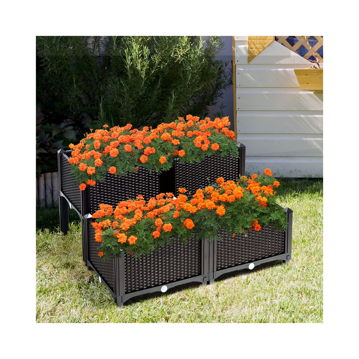 Costway Set of 4 Raised Garden Bed Elevated Flower Vegetable Herb Grow Planter Box