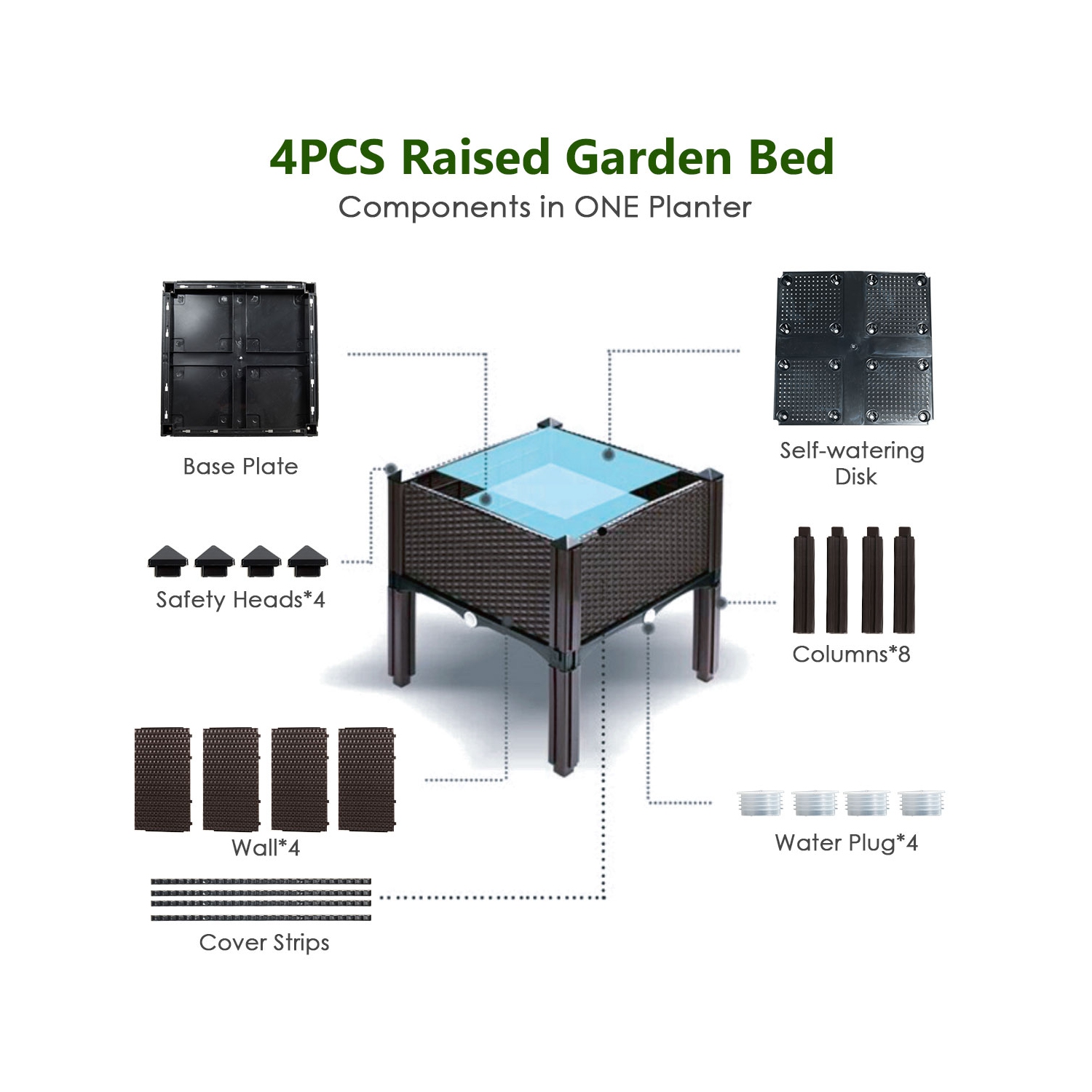 Costway Set of 4 Raised Garden Bed Elevated Flower Vegetable Herb Grow Planter Box