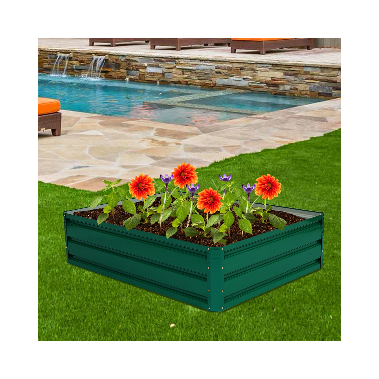 Costway 47"x35.5" Patio Raised Garden Bed Vegetable Flower Plant Dark Green New