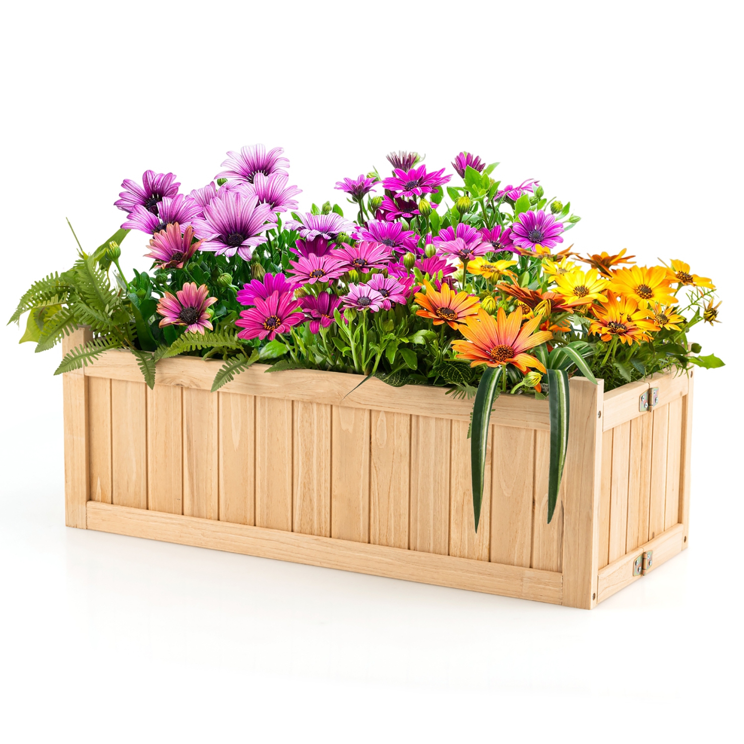 Costway Outdoor Wooden Planter Box Folding Raised Garden Plant Container w/Drainage Hole