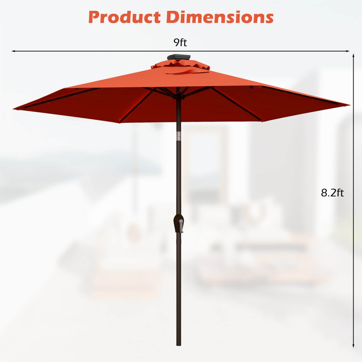 Costway 9FT Patio Solar Umbrella LED Steel Tilt W/ Crank BlueOrange