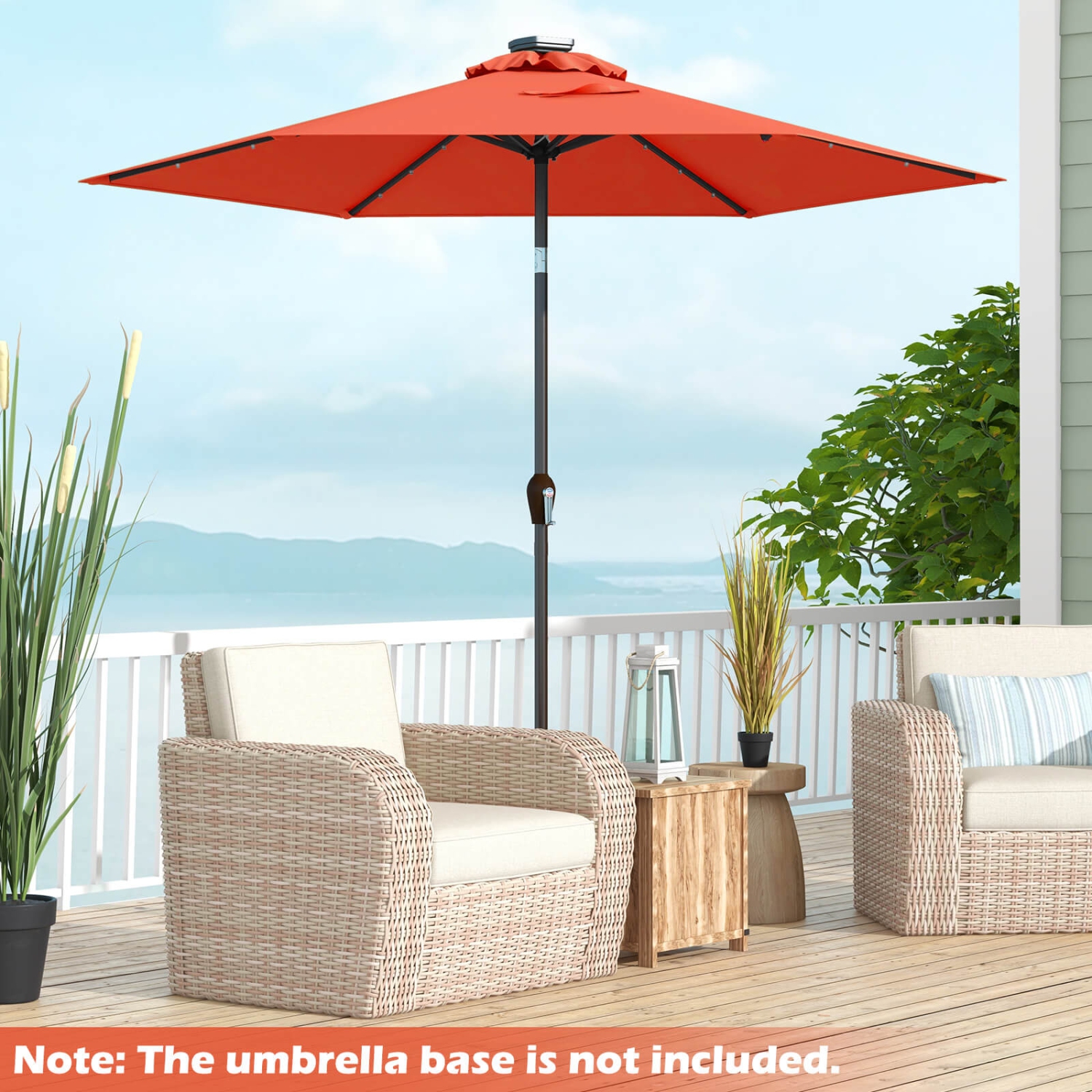 Costway 9FT Patio Solar Umbrella LED Steel Tilt W/ Crank BlueOrange