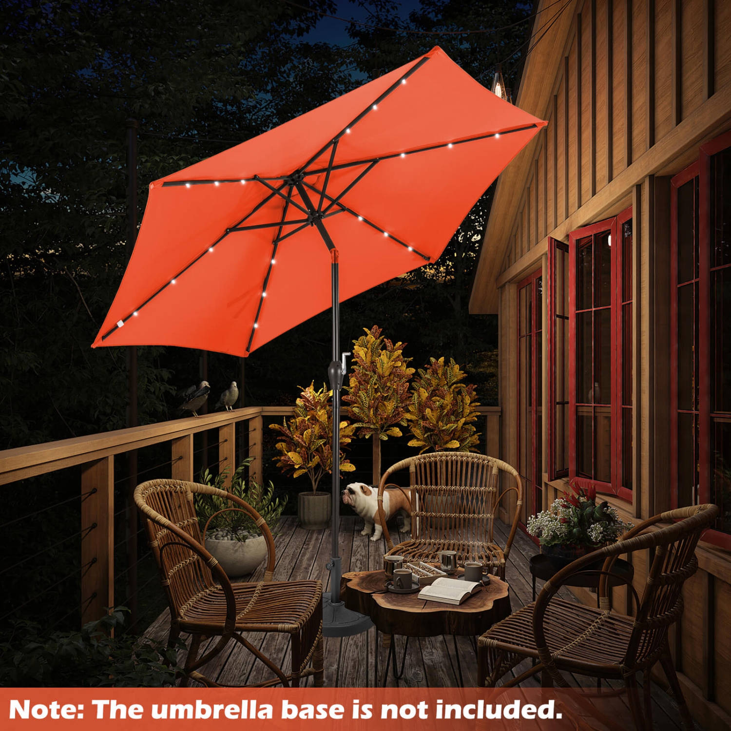 Costway 9FT Patio Solar Umbrella LED Steel Tilt W/ Crank BlueOrange