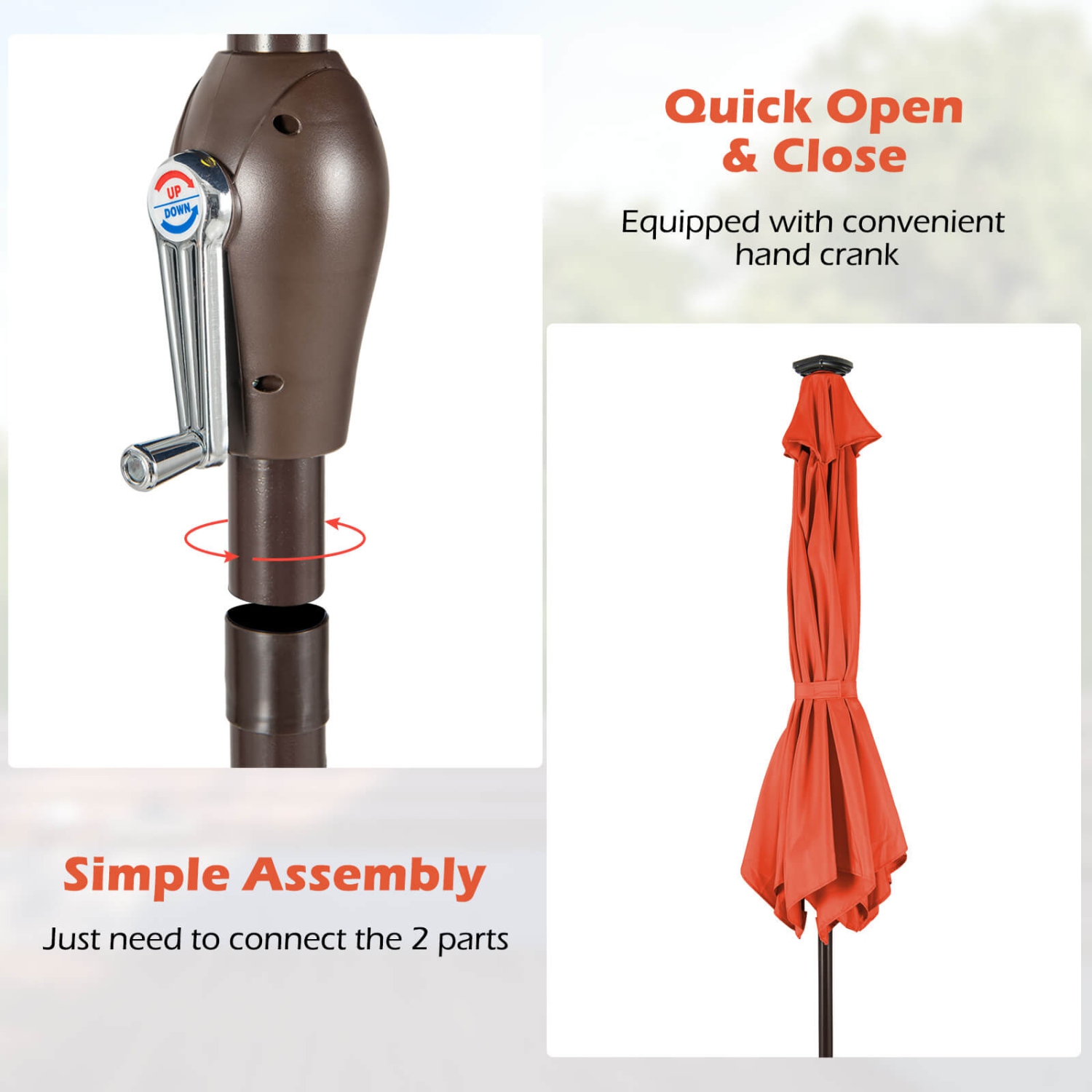 Costway 9FT Patio Solar Umbrella LED Steel Tilt W/ Crank BlueOrange