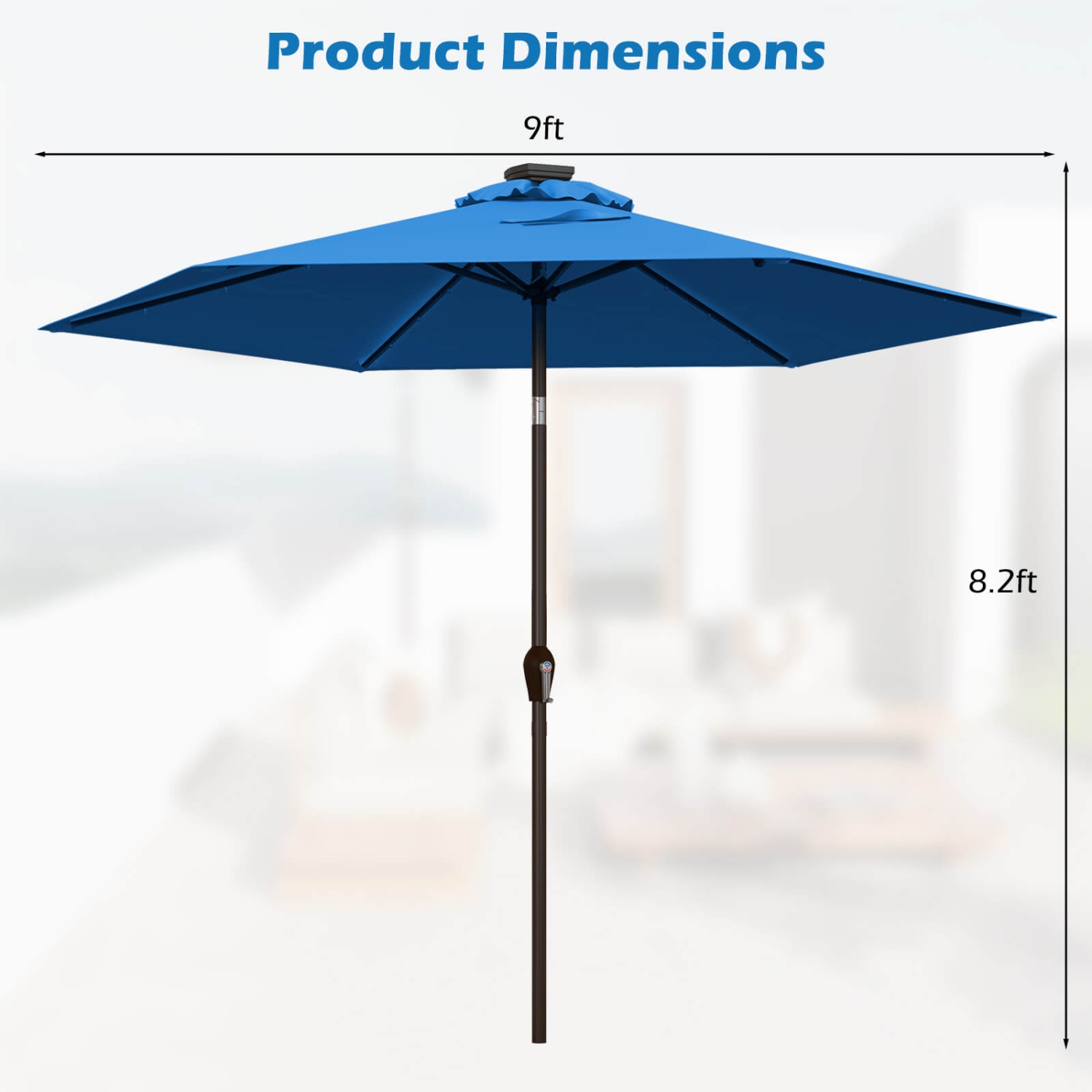 Costway 9FT Patio Solar Umbrella LED Steel Tilt W/ Crank