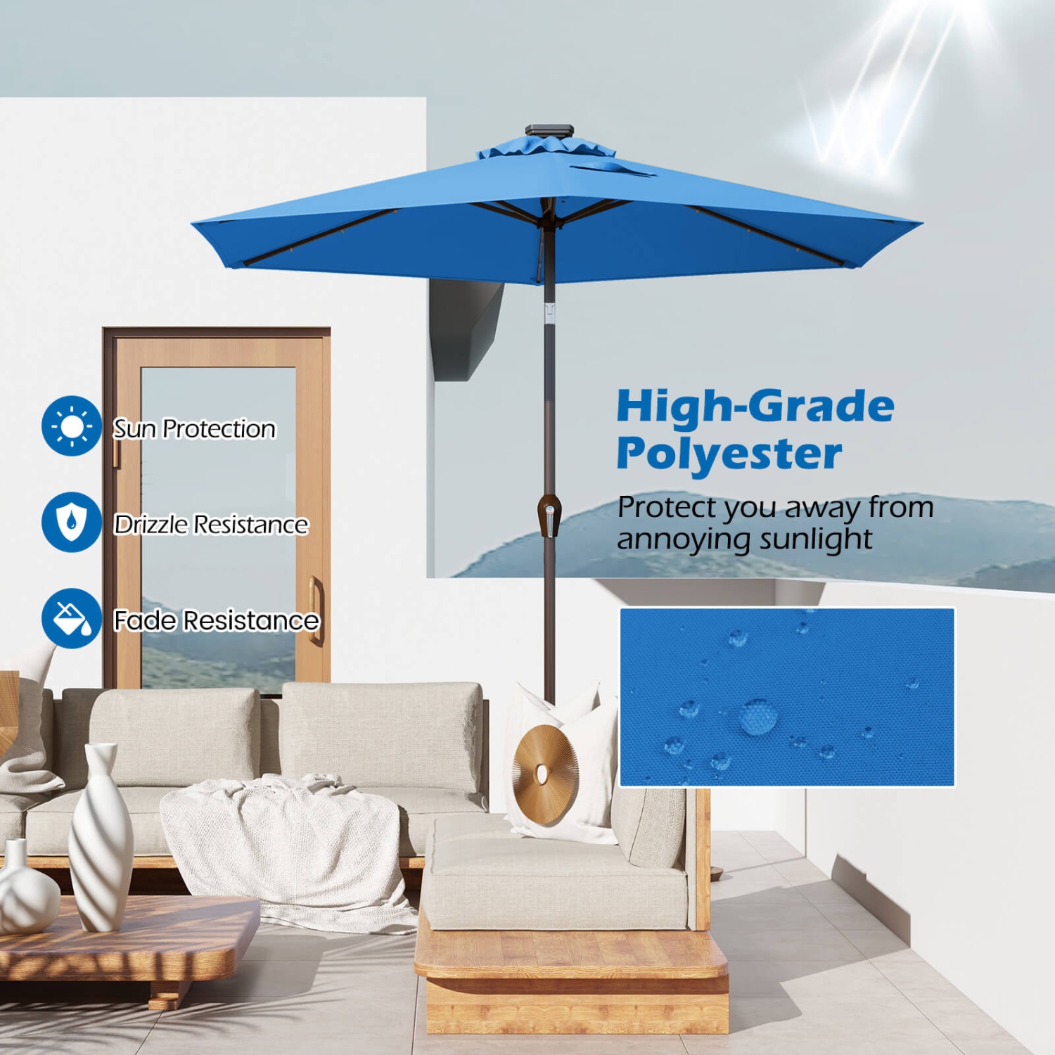 Costway 9FT Patio Solar Umbrella LED Steel Tilt W/ Crank