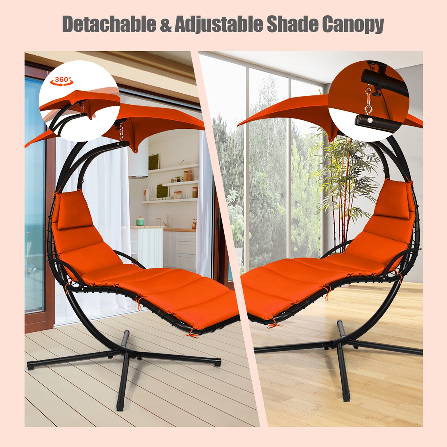 Costway Hanging Swing Chair Hammock Chair w/ Pillow Canopy Stand