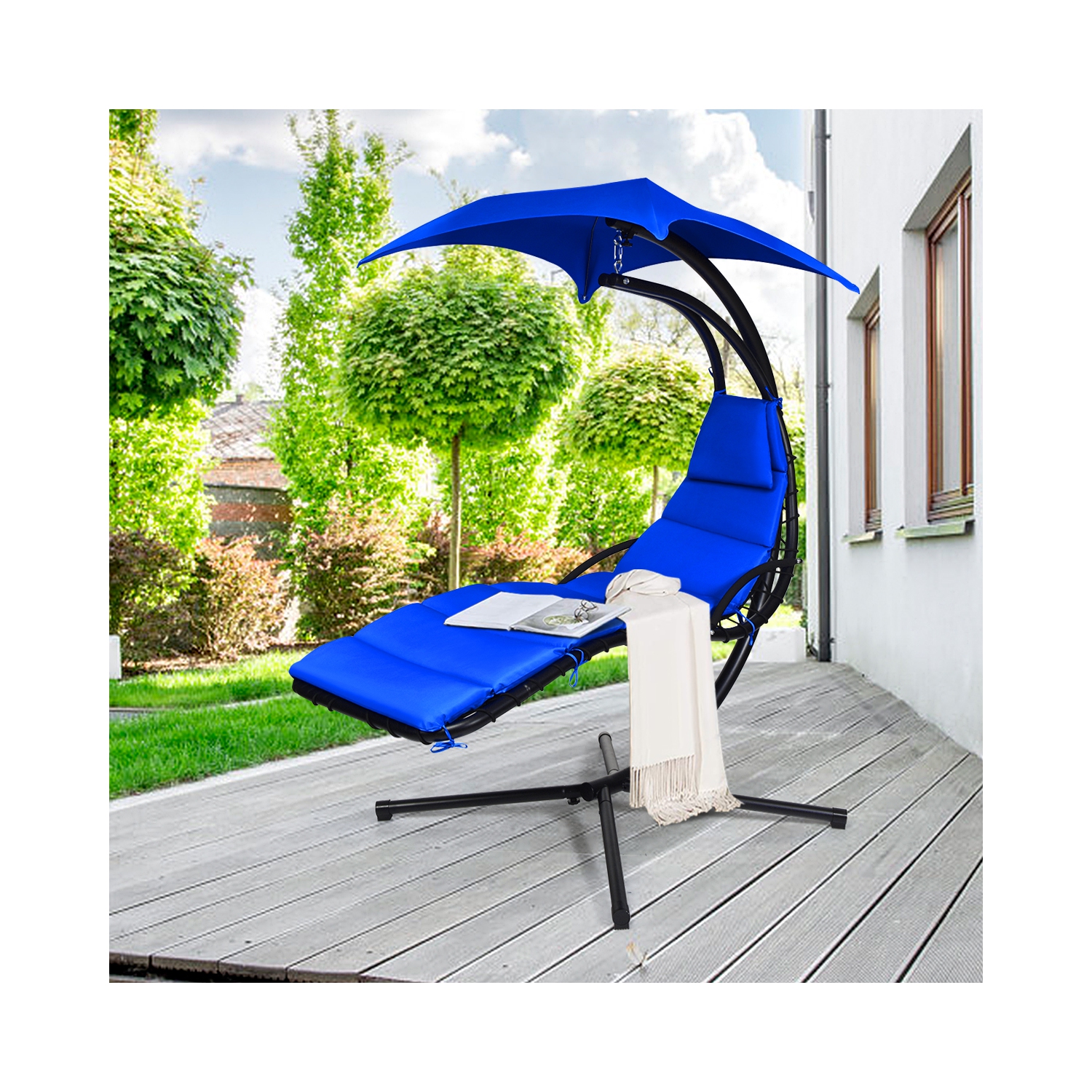 Marque Costway Hamac loveuse avec oreiller auvent suspendu, bain de soleil hamac suspendu