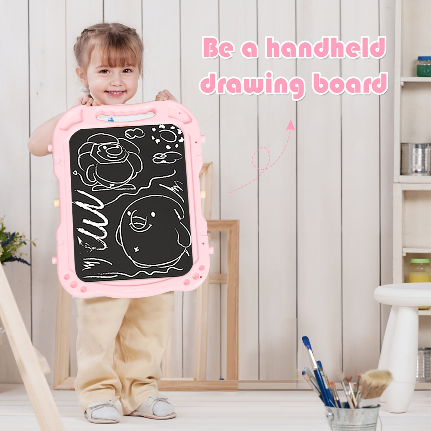 Costway Height Adjustable Kids Art Easel Magnetic Double Sided Board w/ Accessories