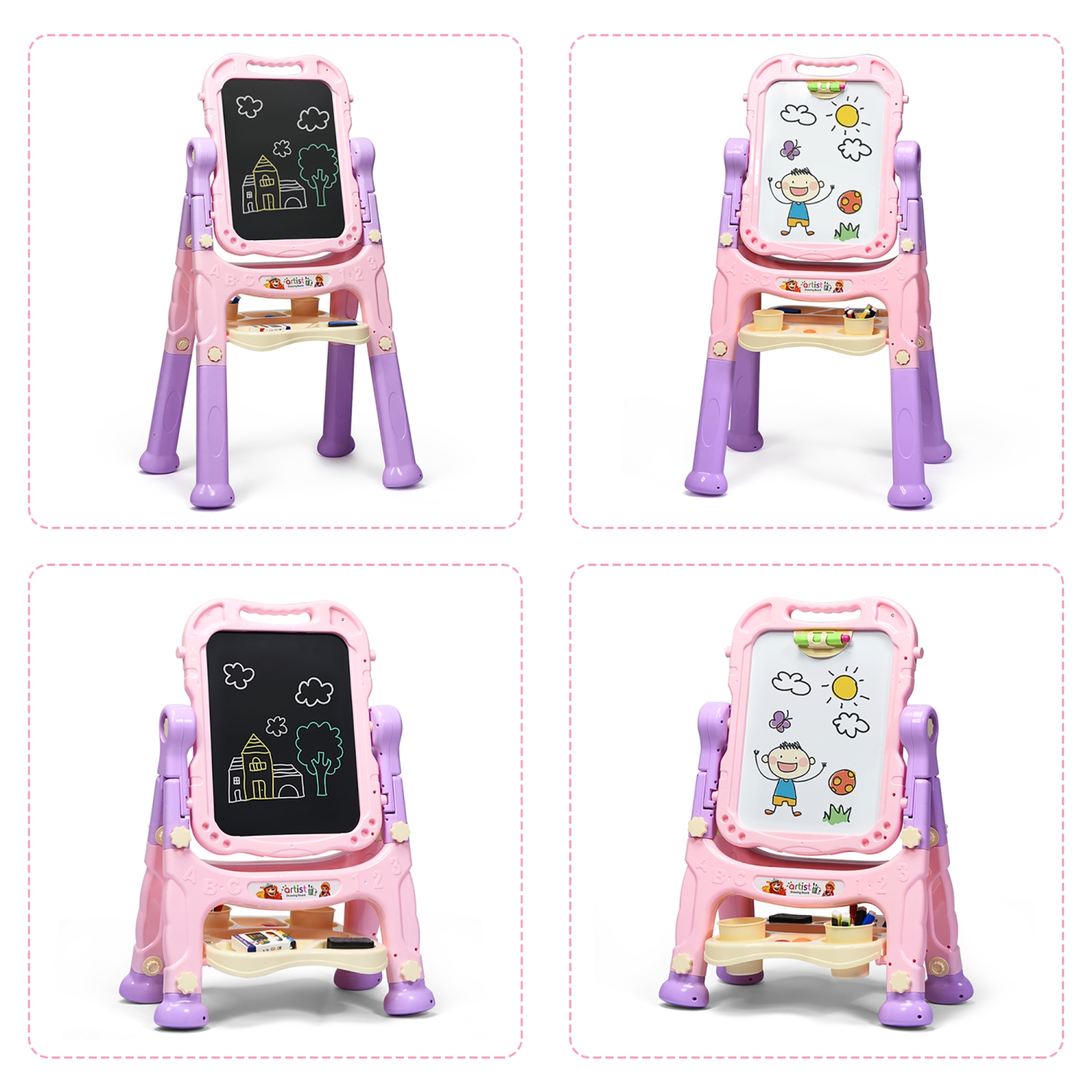 Costway Height Adjustable Kids Art Easel Magnetic Double Sided Board w/ Accessories