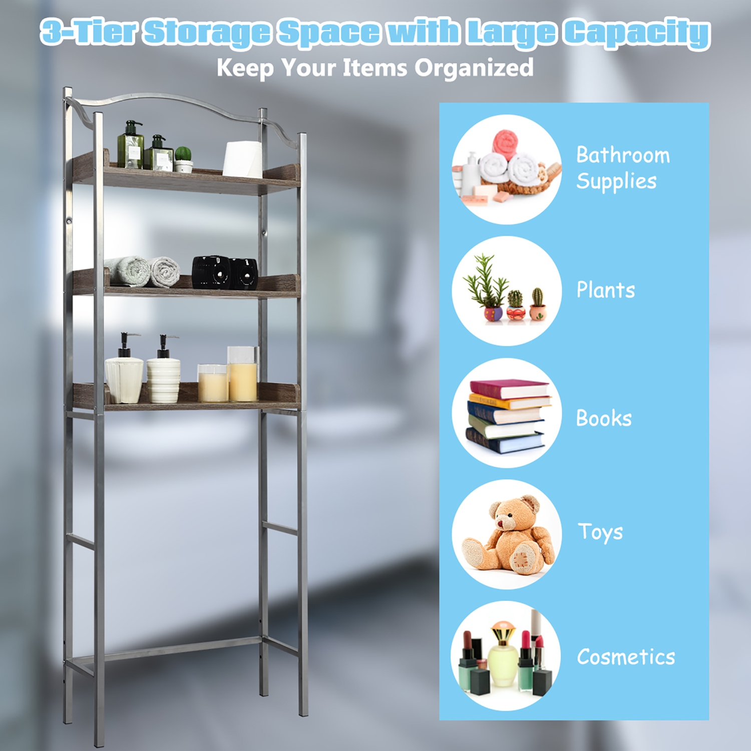 Costway 3-Tier Bathroom Spacesaver Storage Rack