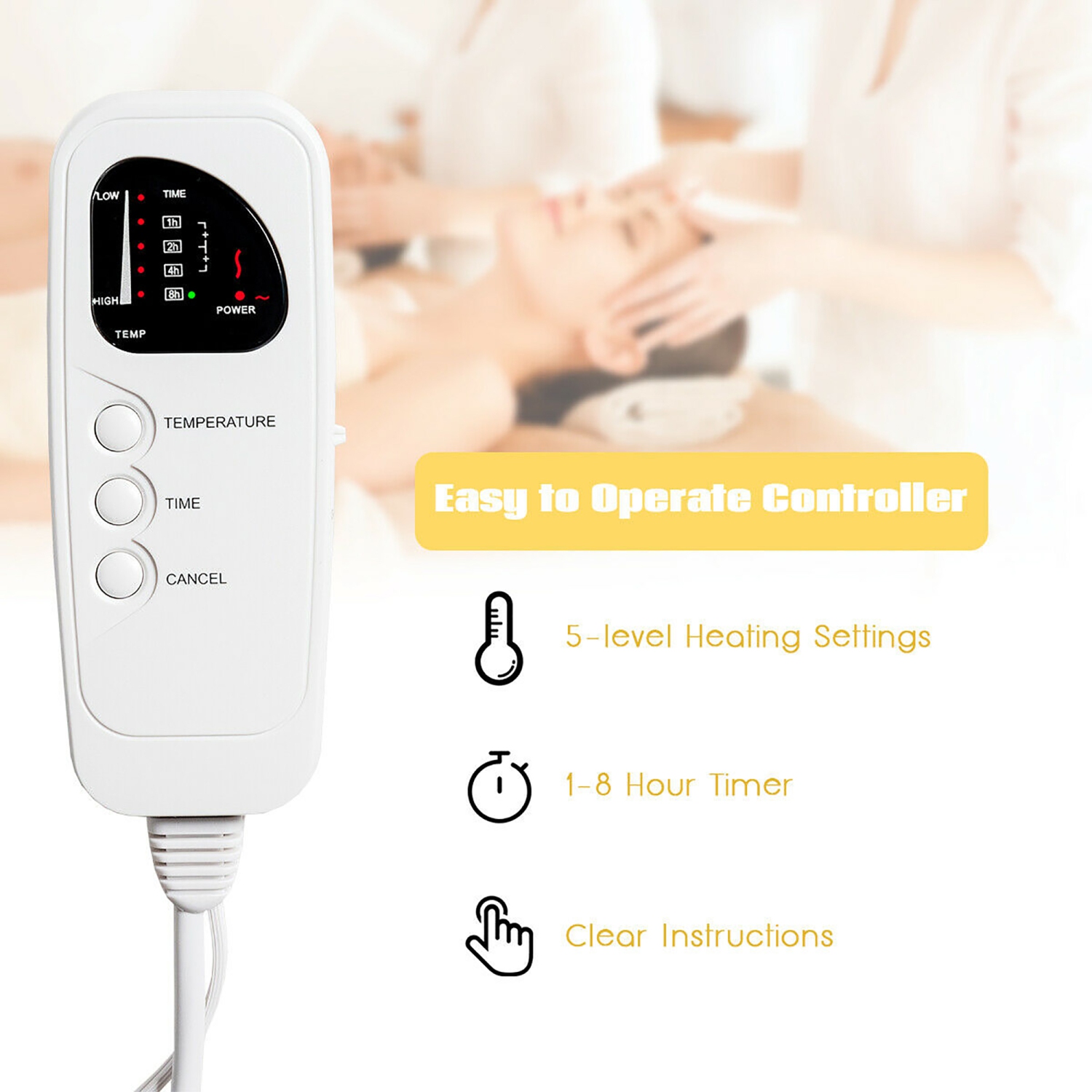 Costway Massage Table Bed Warmer Heating Pad w/5 Heat Settings & Digital Timer 72''x30''