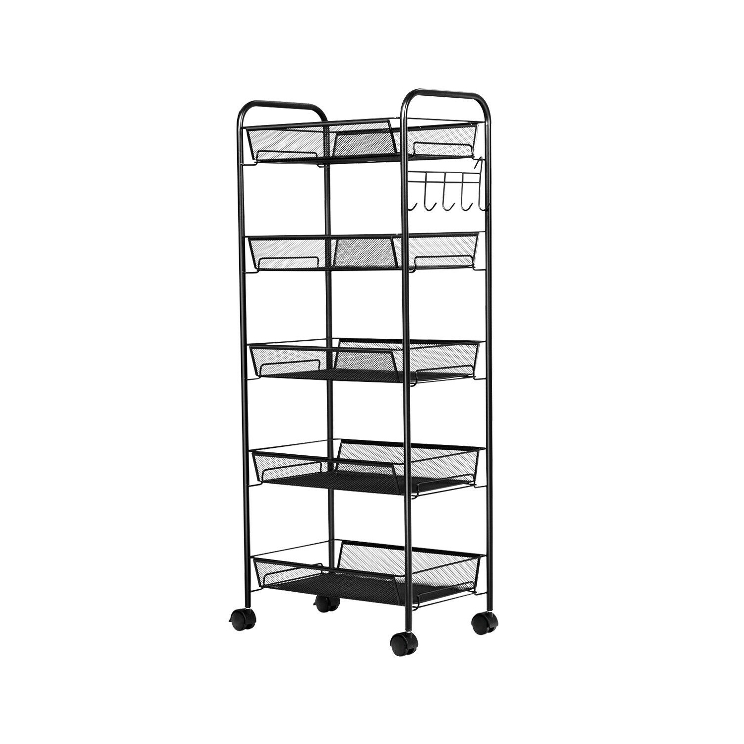 Costway 5 Tier Mesh Rolling File Utility Cart Storage Basket Home Office Kitchen Black