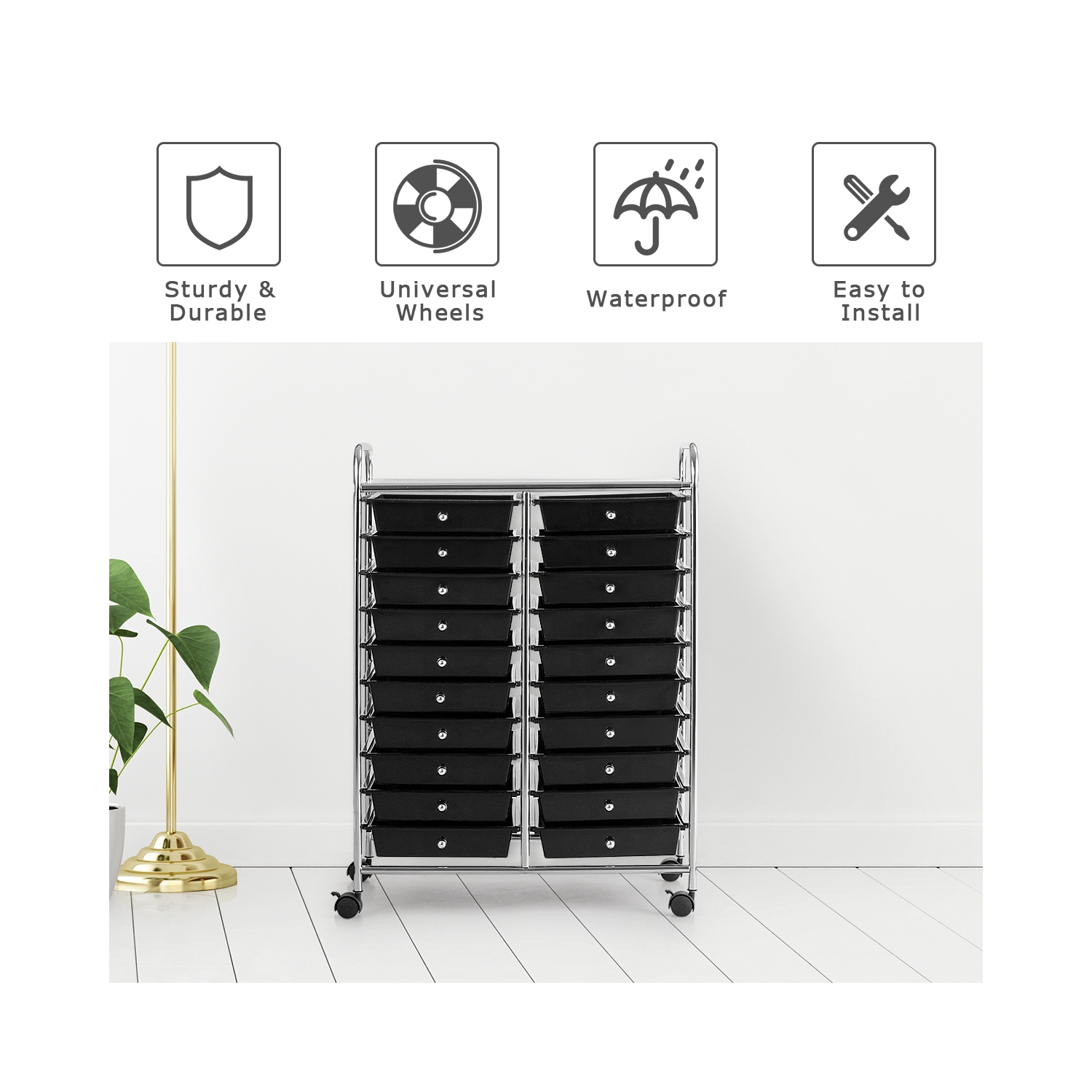 Chariot roulant à 20 tiroirs de Costway, bacs de rangement pour album de collimage en papier Studio