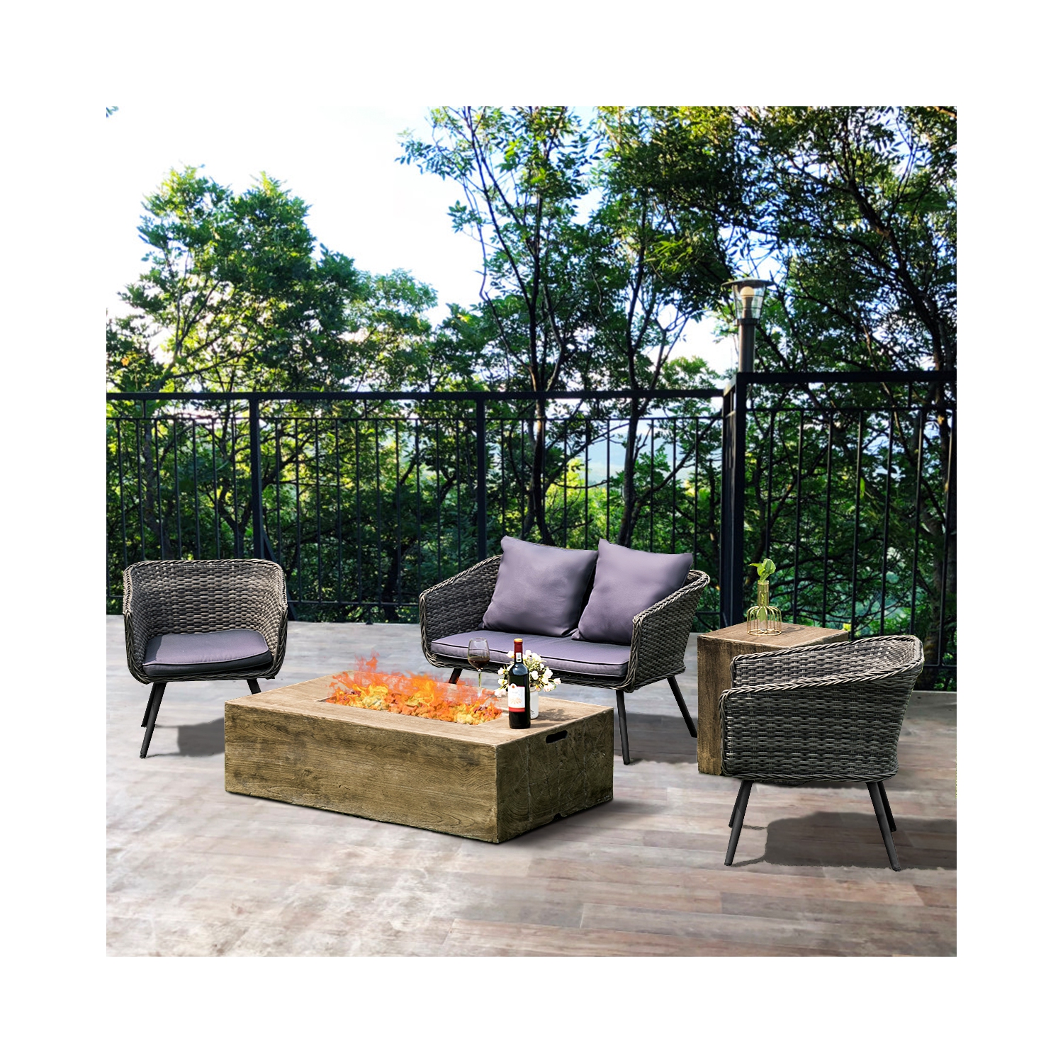 Gymax 48''x27'' 50,000 BTU Propane Fire Pit Table Set w/ Side Table Tank Storage & Cover