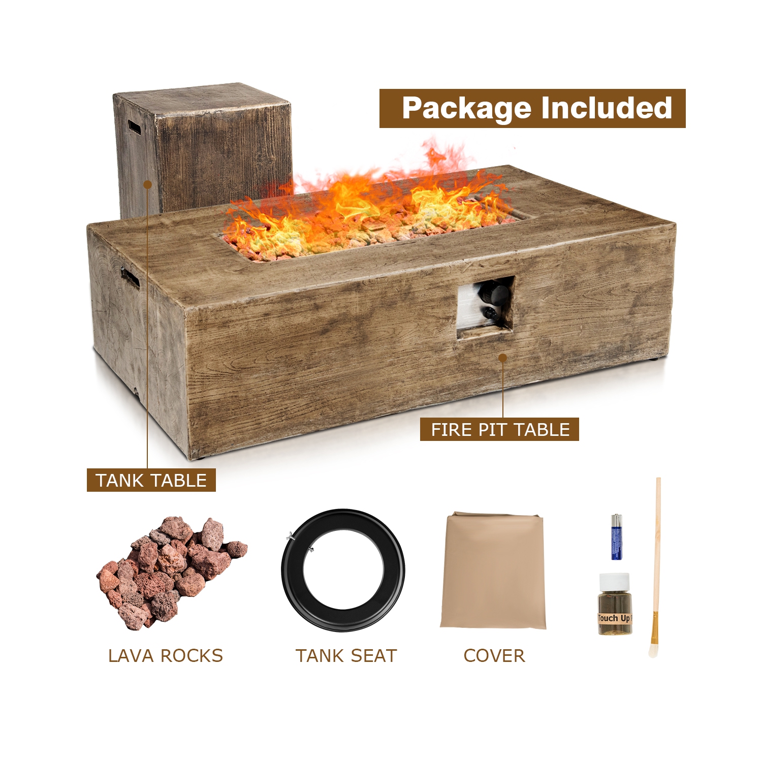 Gymax 48''x27'' 50,000 BTU Propane Fire Pit Table Set w/ Side Table Tank Storage & Cover