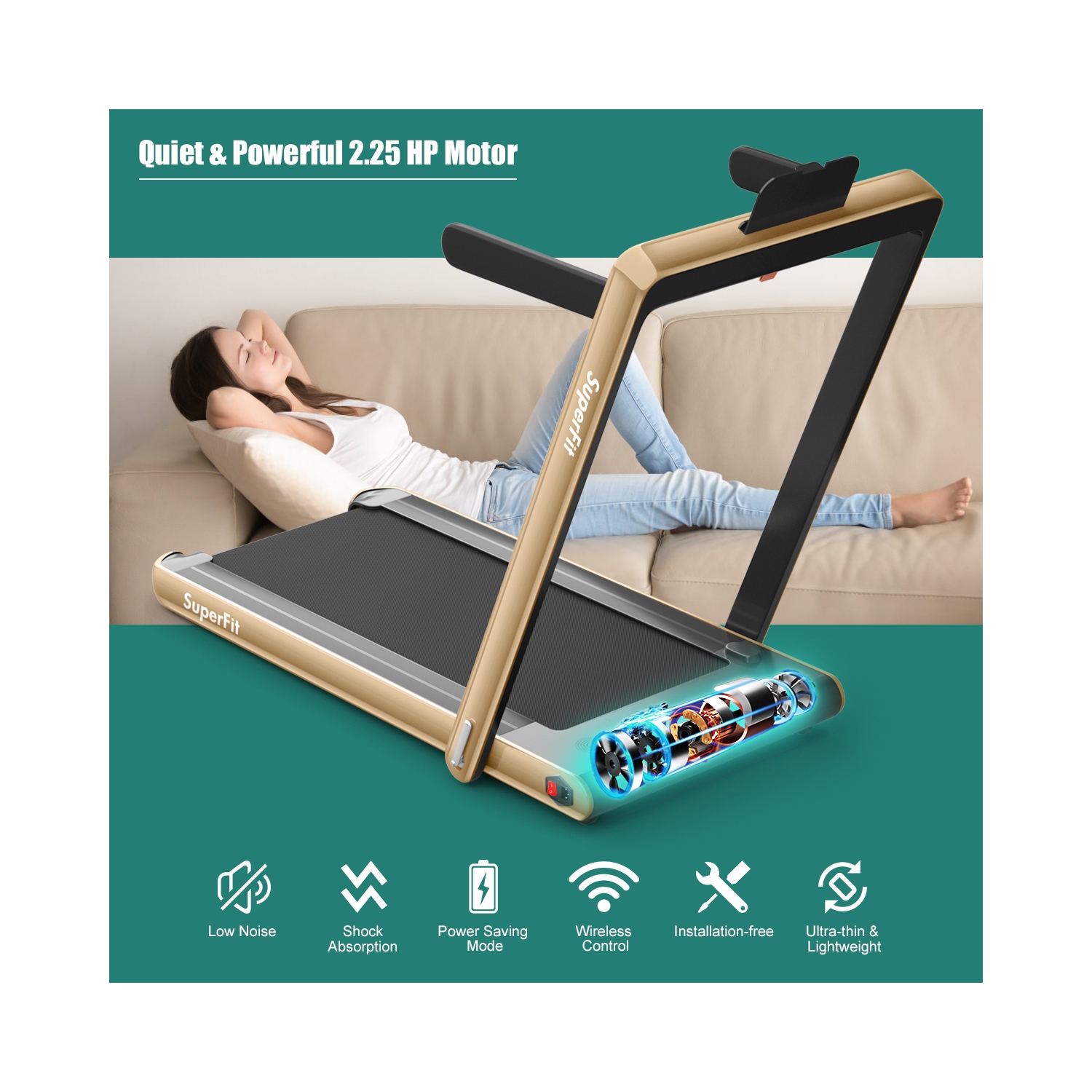 2 en 1 Tapis roulant pliant 2.25HP Machine de course avec double affichage Gymax