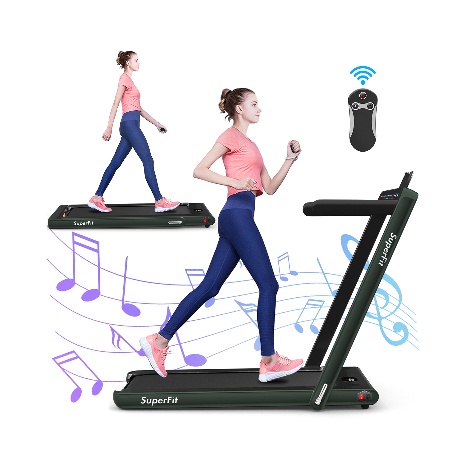 2 en 1 Tapis roulant pliant 2.25HP Machine de course avec double affichage Gymax