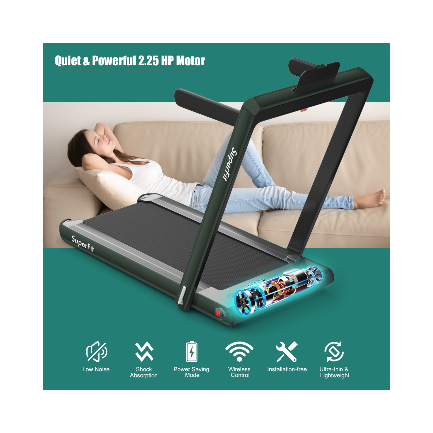 2 en 1 Tapis roulant pliant 2.25HP Machine de course avec double affichage Gymax