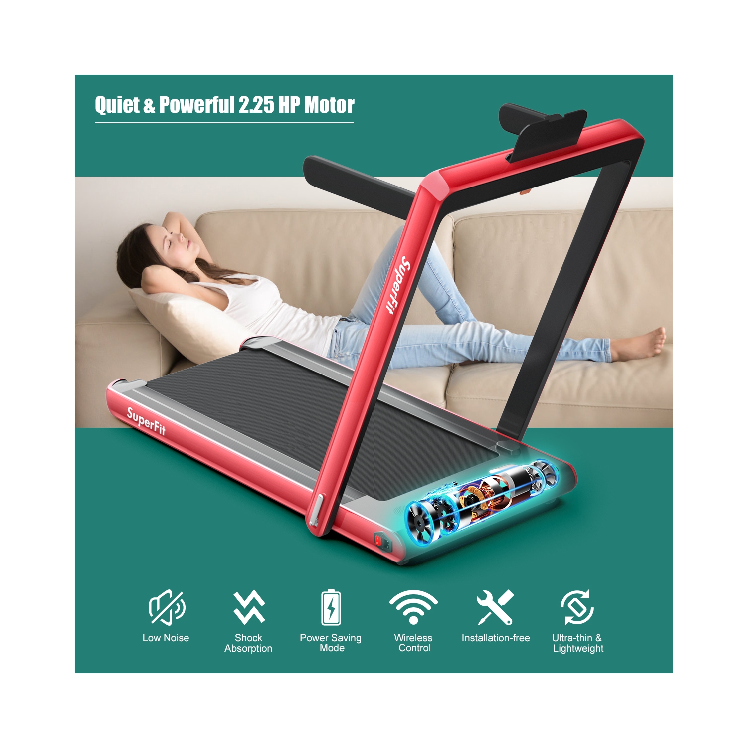 2 en 1 Tapis roulant pliant 2.25HP Machine de course avec double affichage Gymax