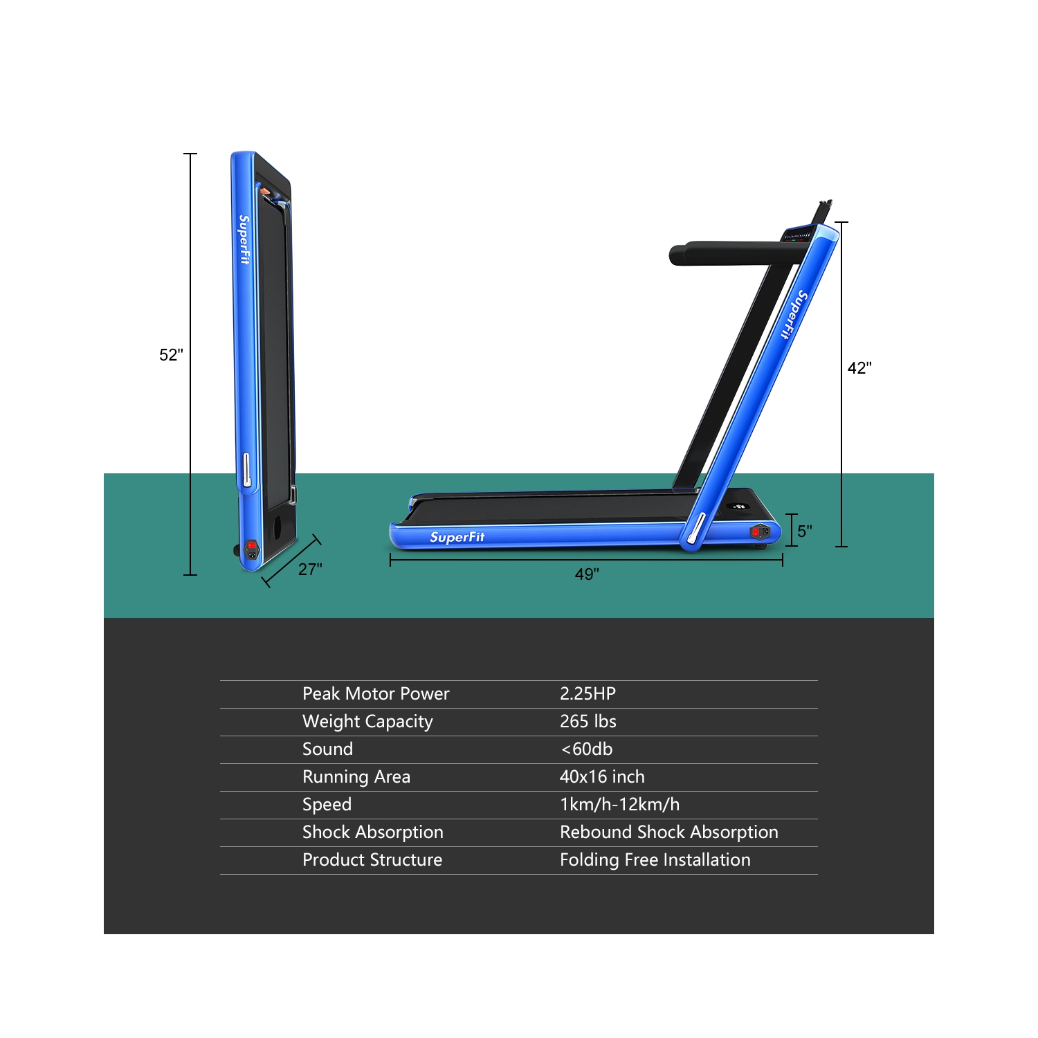 Gymax 2-in-1 2.25HP Folding Treadmill with Dual Display